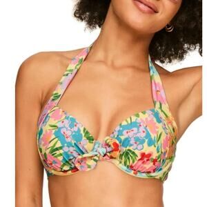 NWT Adore Me Halter Floral Spring Break Bikini Top Pinup Beach Vacation 40C
